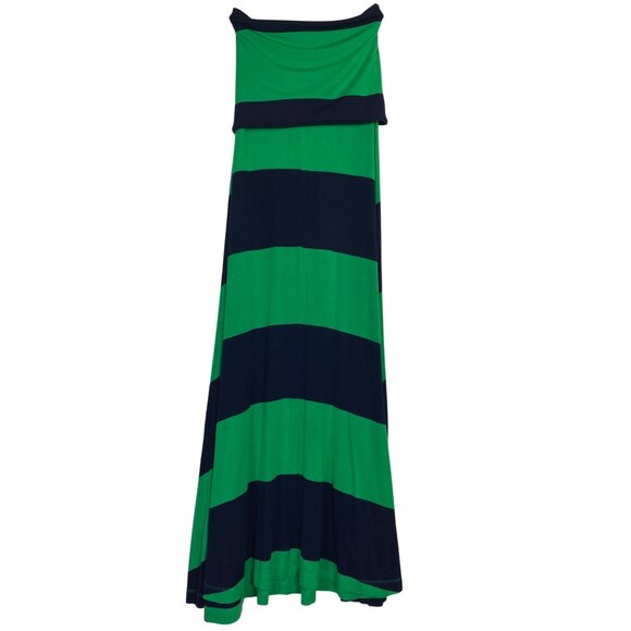 Green & Navy Striped 4-In-1 Maxi Skirt Dress Medium Preppy Classic Y2K Rave Med - Picture 2 of 3